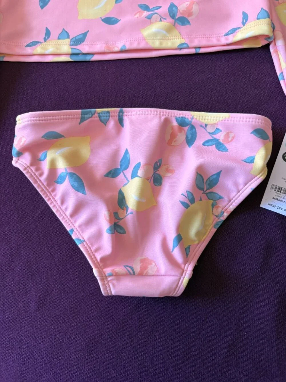NWT OshKosh B'gosh Girls Lemon Rash Guard Swimsuit Set Pink Yellow UPF Size 6-6X